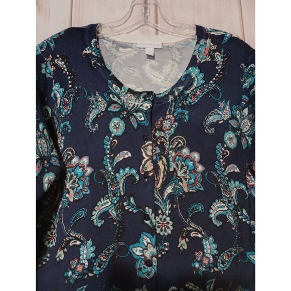 Charter Club Sweater Ladies Extra Large Navy Teal Cardigan Paisley‎ - Picture 3 of 6